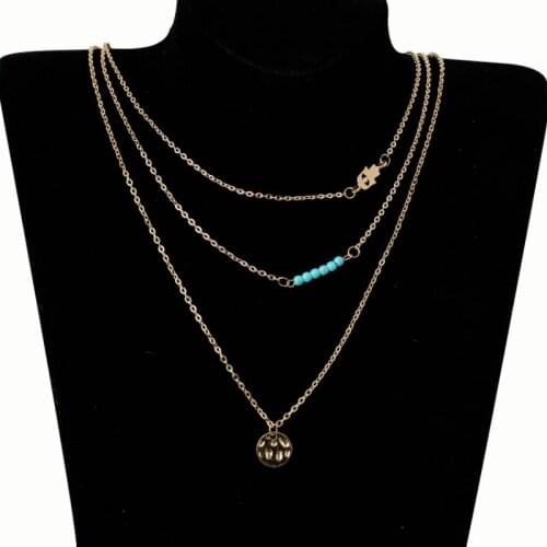 New Jewelry Fashion Simple Multi-layer Circle Palm Necklace Clavicle Chain Womens Necklace Wholesale
