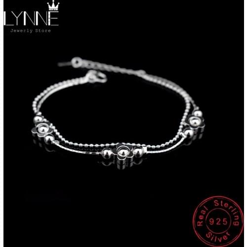 New Fashion Plum Blossom Pendant Bracelet 925 Sterling Silver Double Layer Chain Lucky Flower Charm Bracelets Women Jewelry Gift
