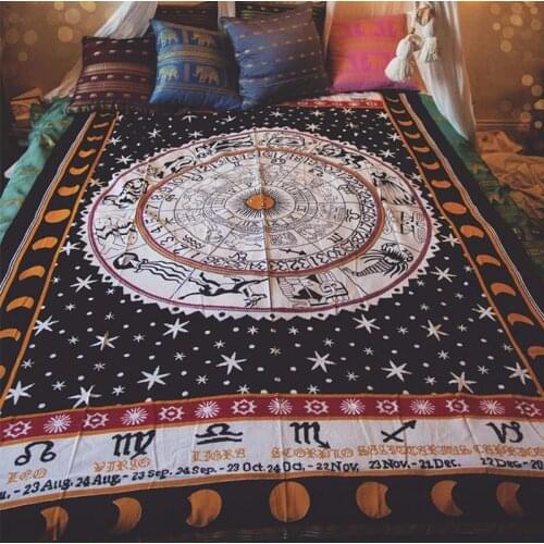 New Vintage Indian Mandala Tapestry Hippie Wall Decoration Yoga Beach Towel Sun Block Dark Constellation Shawl And Long Blanket