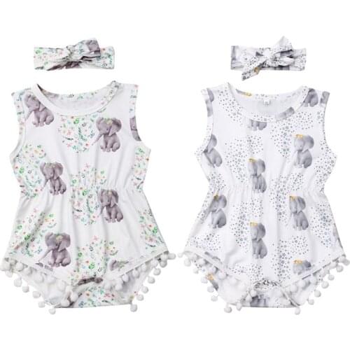 Infant Clothing Baby Girl Boys Jumpsuits Clothes Sleeveless Tassel Jumpsuit Elephant Bodysuit With Headband Outfit