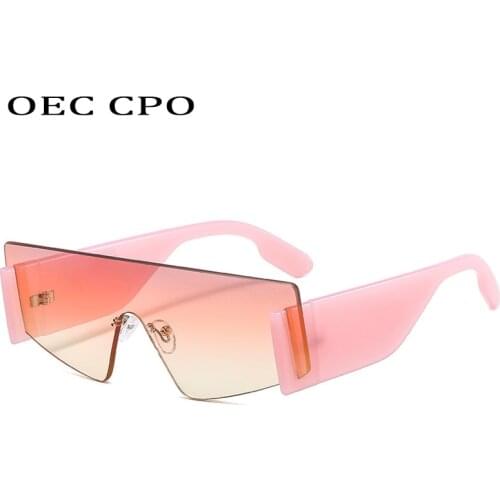 OEC CPO Fashion Rimless Sunglasses Women Brand One Piece Sun Glasses Female Shades Punk Goggle Eyeglass Men Retro UV400 Eyewear