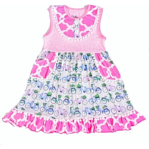 TUTU AND LULU Pink dress, bicycle print Cute girl dress