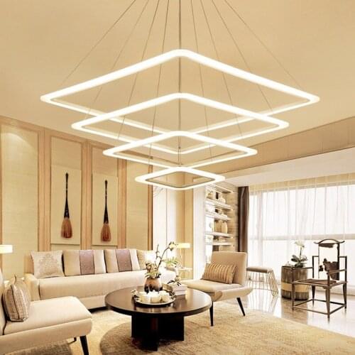 Modern Acrylic Square LED Chandelier Fixture Business Hall Cafe Bar Restaurant Lighting Living room bedroom study lamp
