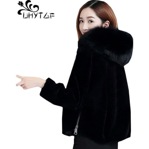 Черные шубы UHYTGF China At AliExpress
