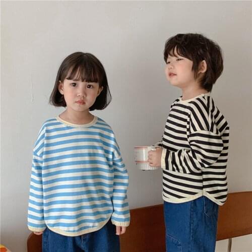 Autumn children cotton striped loose sweatshirts boys and girls korean style long sleeve Tops