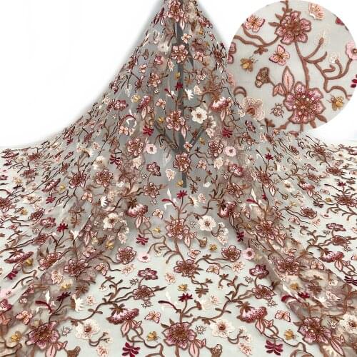 High-quality multi-color exquisite sequined insect embroidery, African lace fabric, suitable for fashionable ladies' skirts