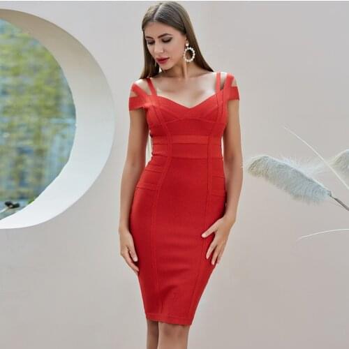 High Quality Women Sexy V Neck Short Sleeve Backless Cut Out Red Summer Dress 2020 Fashion Female Bodycon Party Dress Vestidos