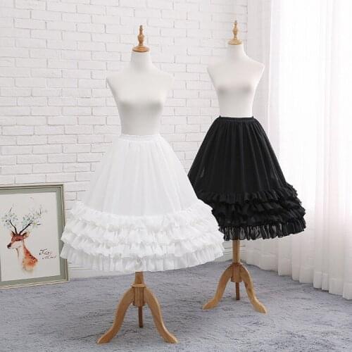 White Black Hoop Skirt 70cm Ruffled Trim Petticoat Wedding Dress Crinoline Underskirt Lolita Ballet Dance Farthingale Pettiskirt