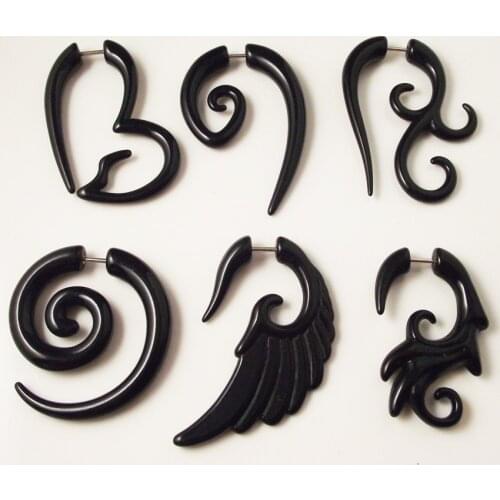 2pcs 2018 Fashion New Black Fake Spiral Ear Plug Wing Flesh Plugs cheater Tapers UV Acrylic Ear Piercing Body Jewelry Men women