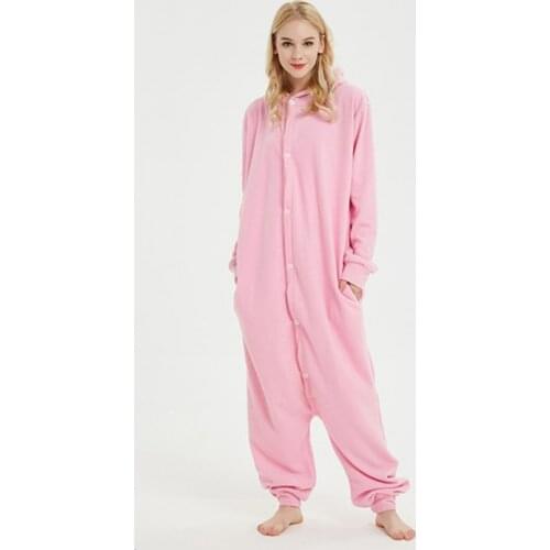 Women Pink Bear Pajamas onesie Cartoon Animalsr Winter Flannel Pajama Adult Pink Sleepwear Overall