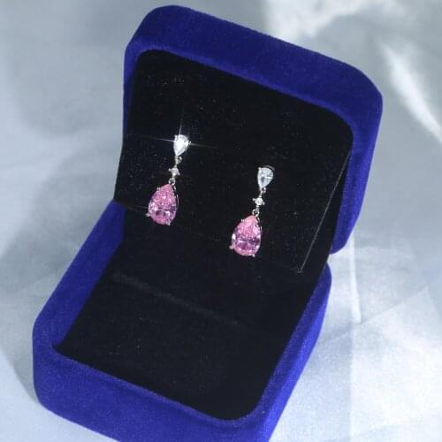 Water Drop Long Earrings Pink Cubic zirconia White CZ charm wedding Jewelry Drop Dangle Earring For Women drop ship