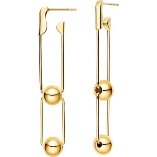 SLJELY High Quality Fashion Real 925 Sterling Silver Yellow Gold Color Bobo Ball Safety Pin Earrings Women Brand Party Jewelry
