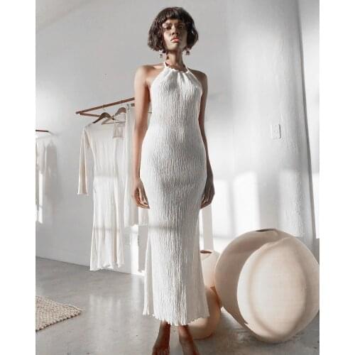 Women Bohemian Side Split Sheath Summer Dress Sleeveess O neck White Color Elegant Casual Sundress 2021 New Fashion Women Dress