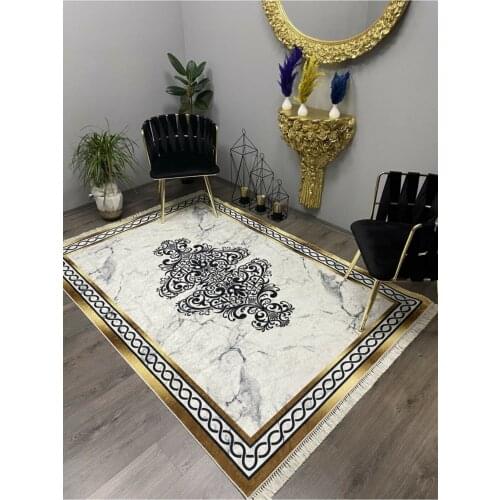 Gold Stripe Marble Pattern Living Room Rug Washable Foal Feather Fabric Faux Leather Slip-Resistant Outsole High Quality Print Custom Production