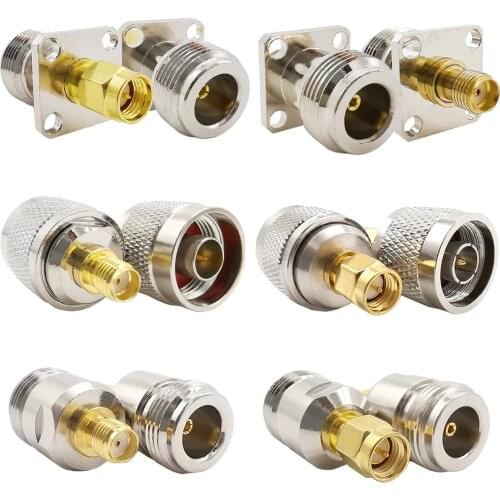 1Pcs N Male Female to SMA Male Female RF Coaxial Adapter SMA to N Type Plug Jack 4 Hole Flange Panel Mount Converter Connector