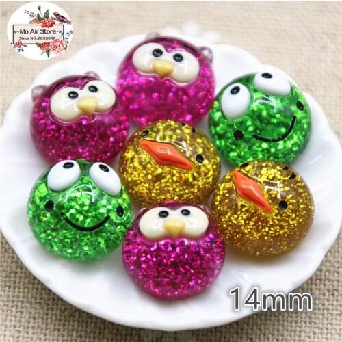 10pcs round shiny frog/owl/chick Resin Flackback Cabochon Art Supply Decoration Charm DIY accessories craft