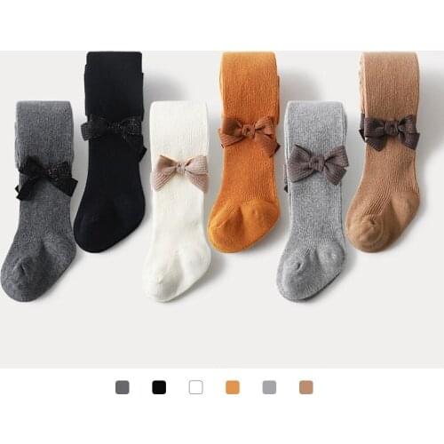 2 Pcs Baby Girl Tights Warm Thicken Solid Tights Children Pantyhose Stockings Girls Knee Bow Decoration Kids Cotton Tights 1-8 Y