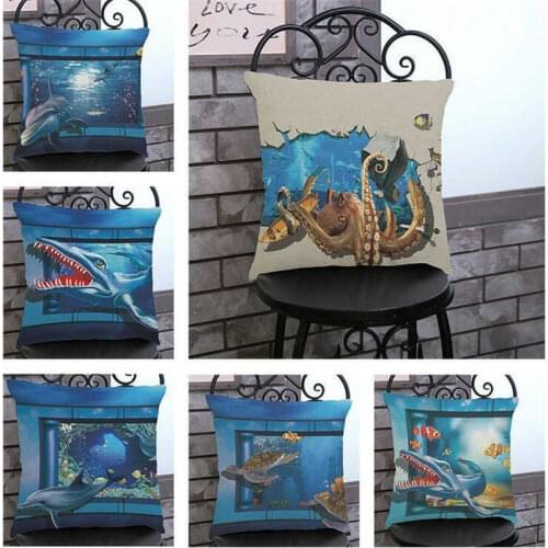 3D Home undersea Pattern Throw Decor Sofa Case Pillow world Cover Cushion