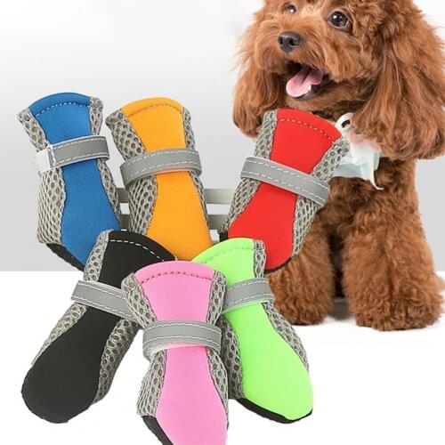 4Pcs Dog Shoes Magic Sticker Closure Breathable Fabric Non-Slip Puppy Boots for Outdoor Walking Dogs Shoes Accessories Supplies