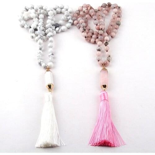 Free Shipping Fashion Bohemian Tribal Jewelry Natural Stone Knotted long Stone Link Tassel Necklace
