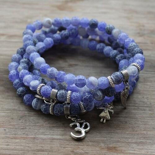 6mm Purple Stone Beads Bracelet Matte Wing Charm Pendant Healing Balance Beads Yoga Bracelet
