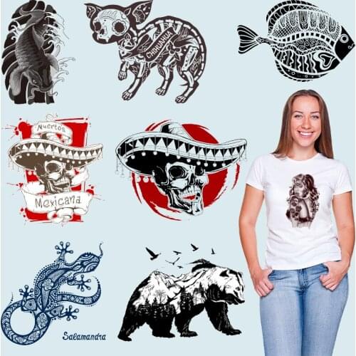 Skeleton skull Iron on patches Patches for clothing Stickers on Clothes Patches for Clothing DIY T-shirt Thermal Stickers