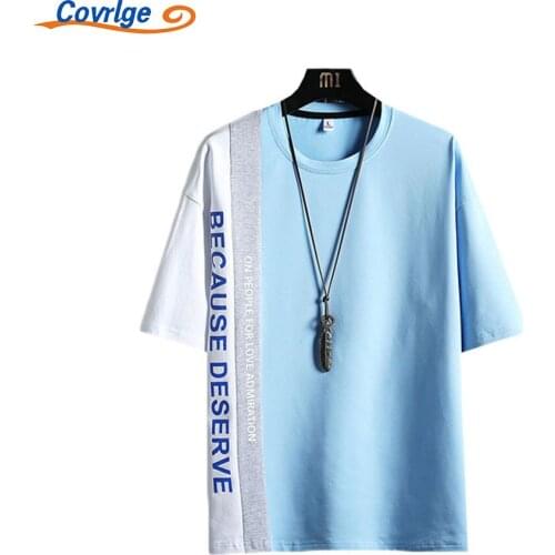 Covrlge New T-shirt Daily Casual Comfortable Splicing Personality All-match Sports Loose Splicing Best Seller Mens Top MTS679