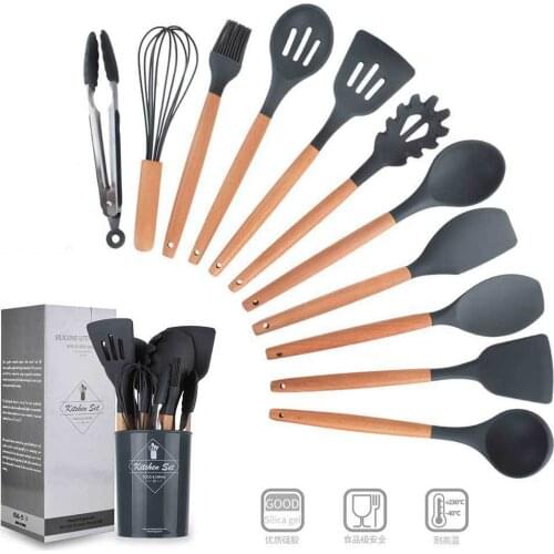 New Style Wooden Handle Silicone Kitchenware European Style Non-Stick Cookware Kitchen Tool Baking Set