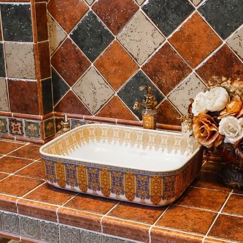 European rectangular ceramic washbasin Mediterranean art stage basin toilet household small washbasin