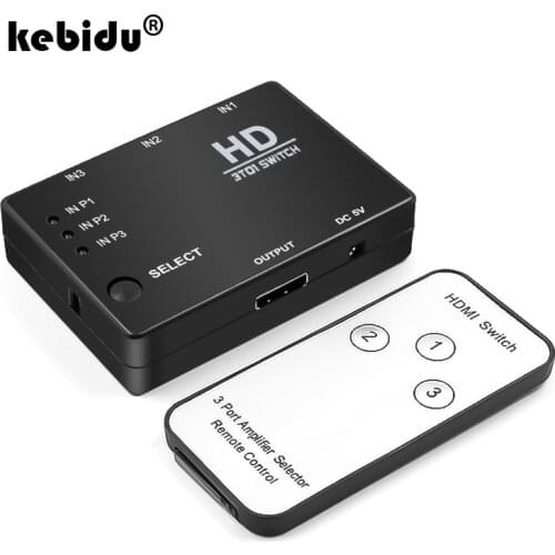 Kebidu 3 Ports Video HDMI Switch Switcher Splitter Box Hub for PS3 Xbox ONE HDTV DVD Monitors + IR Remote Controller Cable