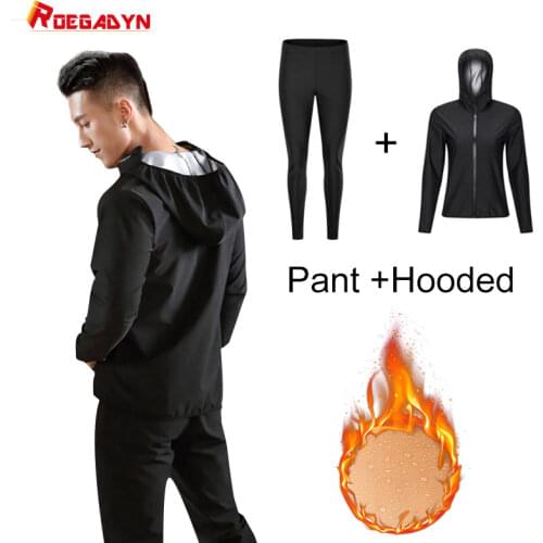 ROEGADYN Sauna Suit Men Trainning Sweat Suit Hoodie Slimming Fitness High Elasticity Sauna Suit Gym Sportswear Sweating Running