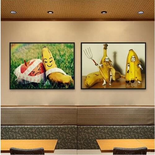 Creative Art Funny Cartoon Fruit Decoration Banana Apple Strawberry Canvas Painting Childrens Room Printing Poster Decoration