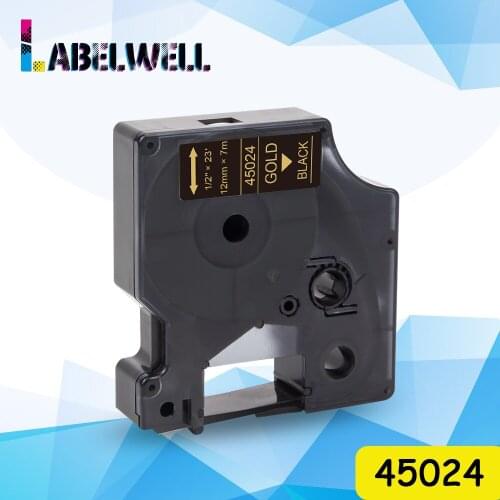 Labelwell 45024 12mm printer ribbon Gold on Black for dymo d1 label tape ribbon cassette for dymo LabelManager 100 120P 150 260D