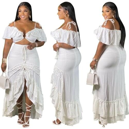 Summer Women Dress Elegant Cropped Layered High Waist Off Shoulder Ruffles Dress Solid Color Chiffon Party Slim Midi Dress