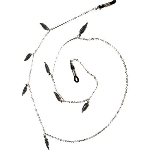 Leaf Silver Beaded Eyeglass Cord Reading Glasses Spectacles Chain Holder Adjustable rubber ends with metal coils