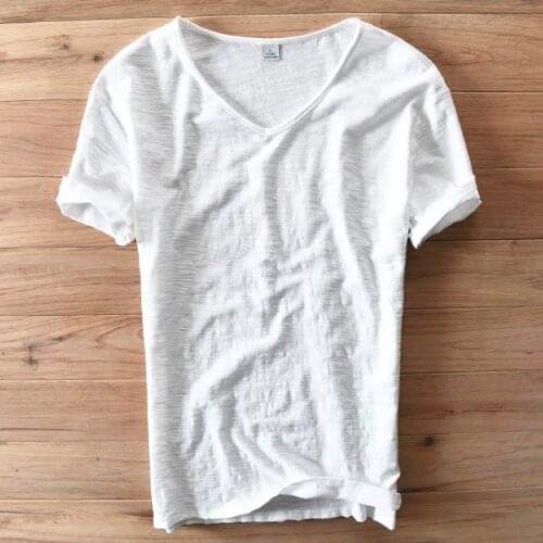 Italy Style Fashion Short Sleeve Cotton Men T Shirt Casual V-Neck White Summer T-Shirt Men Brand Clothing Mens Tshirts Camiseta