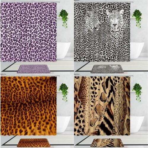 Fashion Leopard Shower Curtains Purple Gray Yellow Cheetah 3D Printing Home Decor Bathroom Curtain Set Non-Slip Bath Mats Carpet