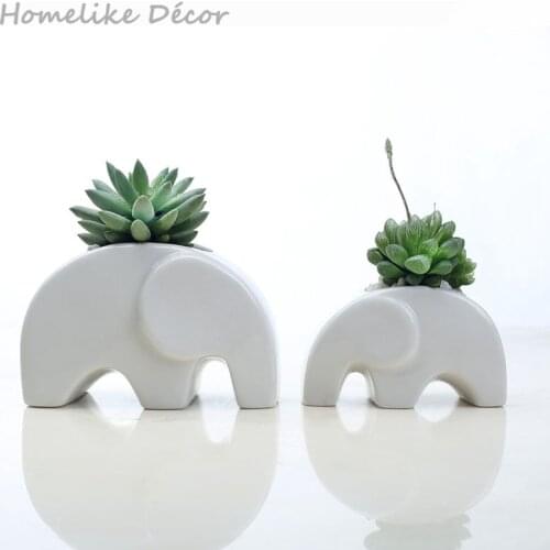 Set of 2 pieces Elephant shaped ceramic flowerpot Mini elephant porcelain flower plant pot for Desktop Home Garden decoration