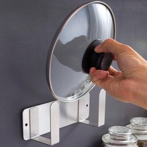 Wall Mounted Pan Cover Rack Pot Lid Holder Kitchen Cooking Tool Organizer Shelf