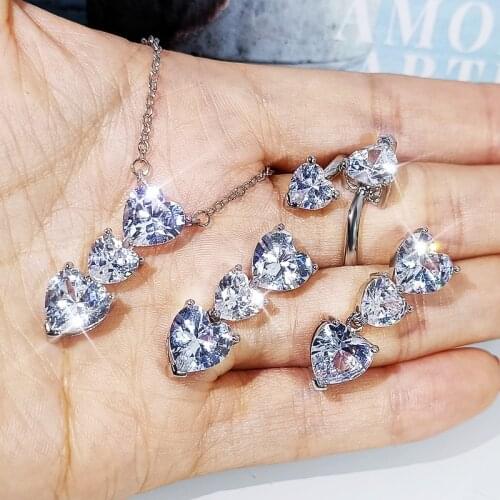 2021 New Jewelry Set Exquisite Micro-inlaid Heart-shaped Necklace Earrings Ring Fashion Love Zircon Jewelry Set Bridal Set