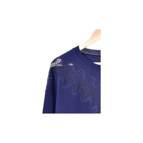 2019 Spring and Summer New Lace Stitching Navy Blue Sweater