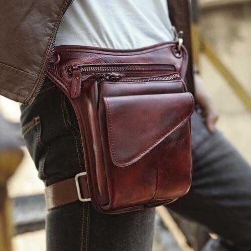 Original Leather Men Design Casual Sling Shoulder Messenger Bag Fashion Travel Waist Belt Pack Drop Leg Bag For Male 211-3bu