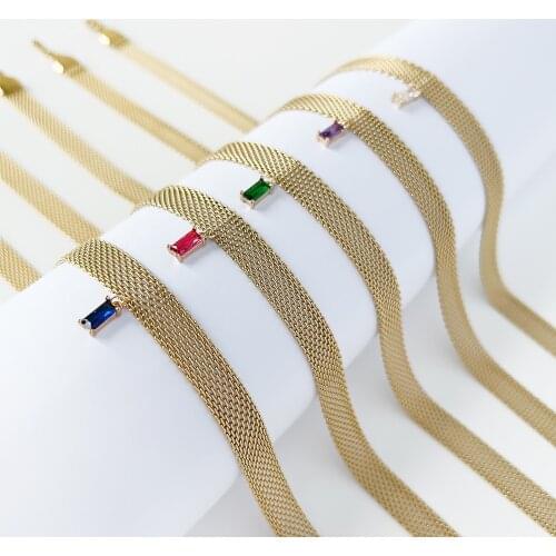 Flat mesh choker necklace with colored zirconia stone stainless steel necklace 2021 minimalism dainty jewelry summery jewelry