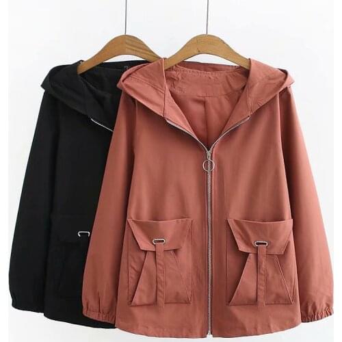 Oversized Windbreaker Female New Korean Big Pocket Loose Short Hooded Outerwear Plus Size 5XL Spring Autumn Womens Trench Coat