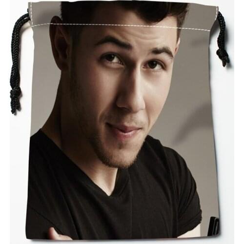 Custom Nick Jonas Drawstring Bags Wedding Party Christmas Gift Pouches Packing 18x22cm Satin Fabric Storage Bag 12.2