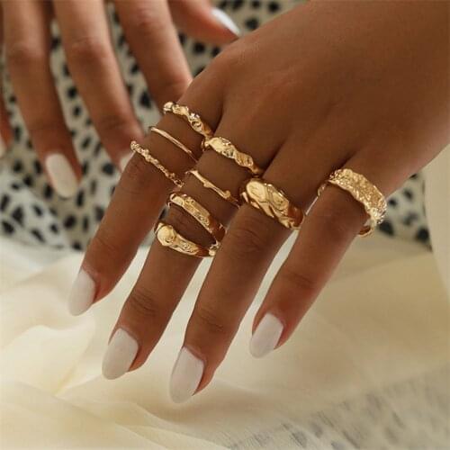 Drop Shipping 9pcs/set Different Size irregular Rings for Women Gold Ring Set Gift Men Jewelry