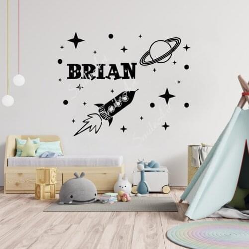 Romantic Custom name Rocket spaceship Vinyl Decals Wall Stickers For Living Room Bedroom Decal Creative Stickers