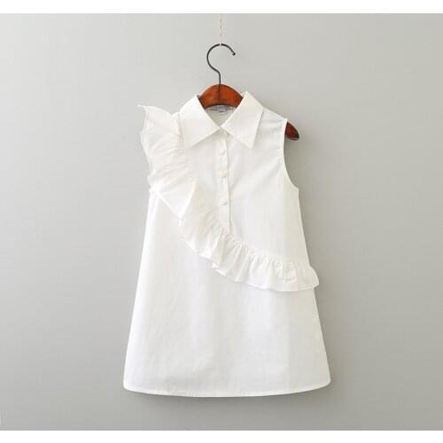 Girls shirts summer 2019 new small and medium girls long shirt girls sleeveless lapel shirt