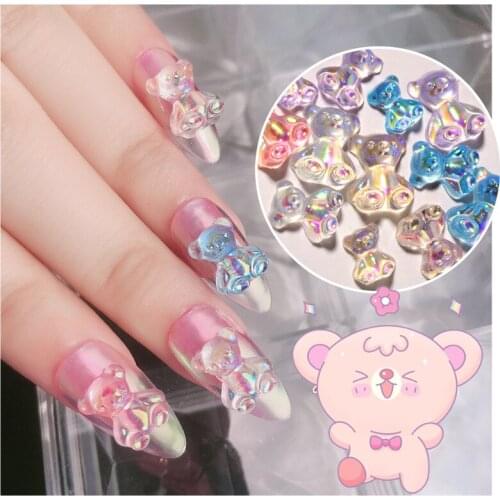 Net red nail drill decorated bear finished three-dimensional aurora crystal glue magic candy cub jewelry nail decoration drill