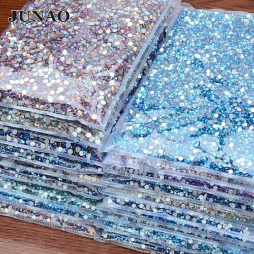 JUNAO Wholesale Red AB Glitter Glass Rhinestones Bulk Package Flat Back Crystal Strass Applique Round Stones Nail Decorations